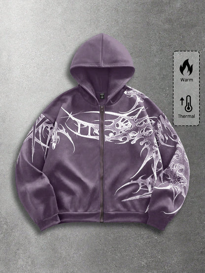 Men's Street Punk Graphic Zip-Up Fleece Hoodie