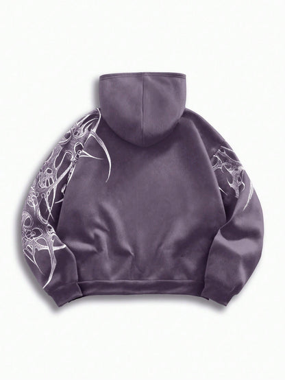 Men's Street Punk Graphic Zip-Up Fleece Hoodie