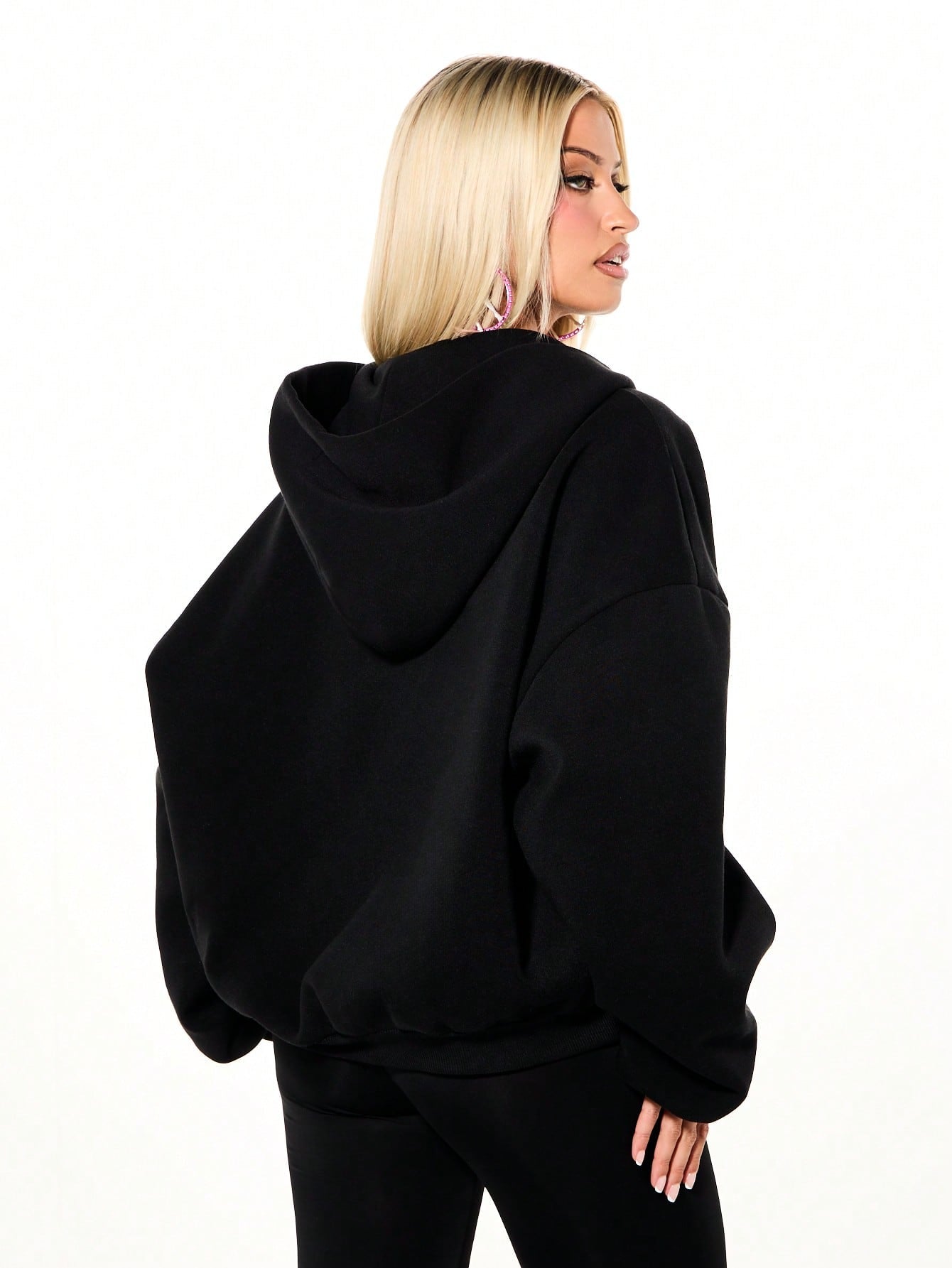 Oversized Black Boxy Zip-Up Hoodie with Graphic Print