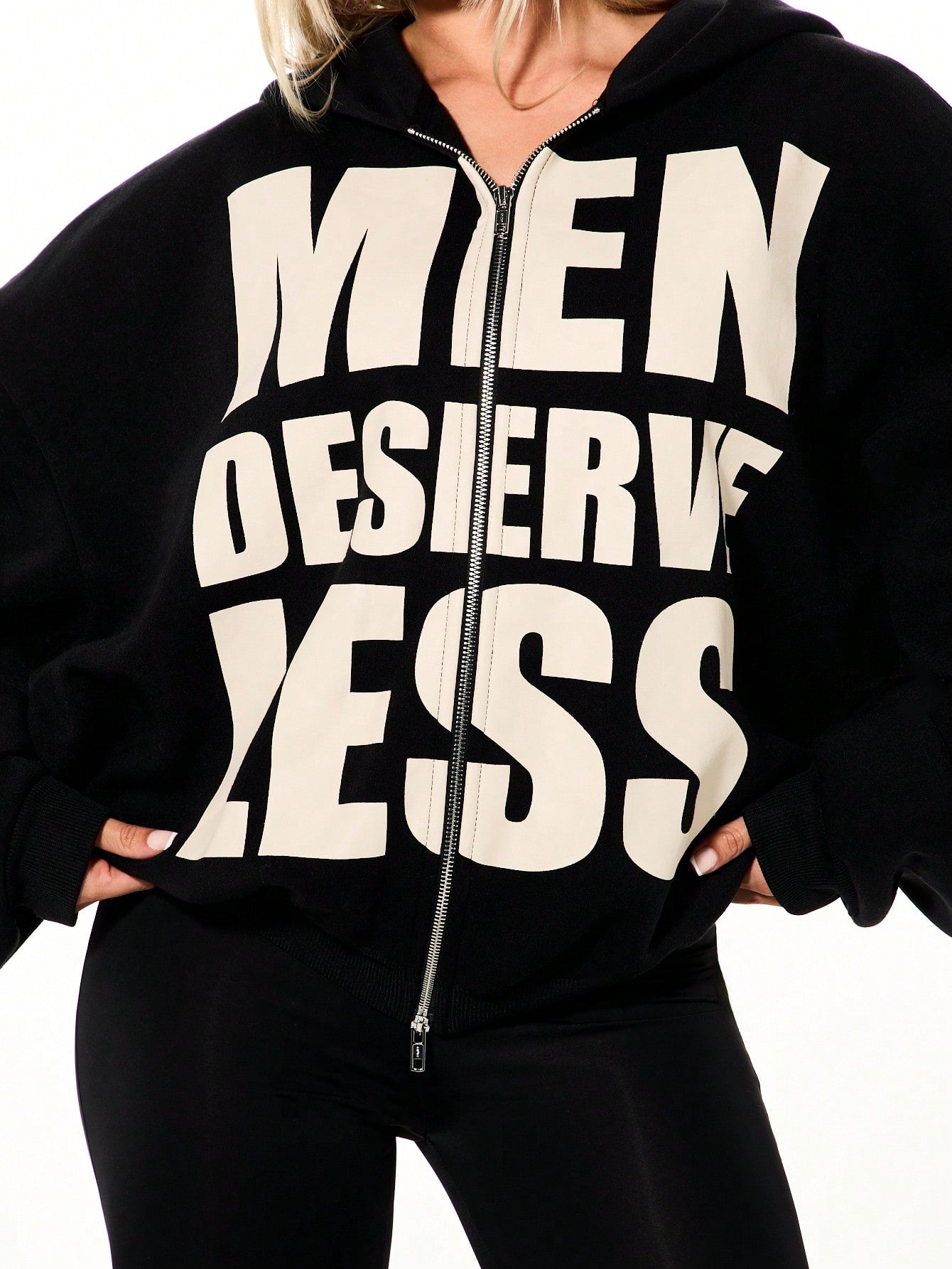 Oversized Black Boxy Zip-Up Hoodie with Graphic Print