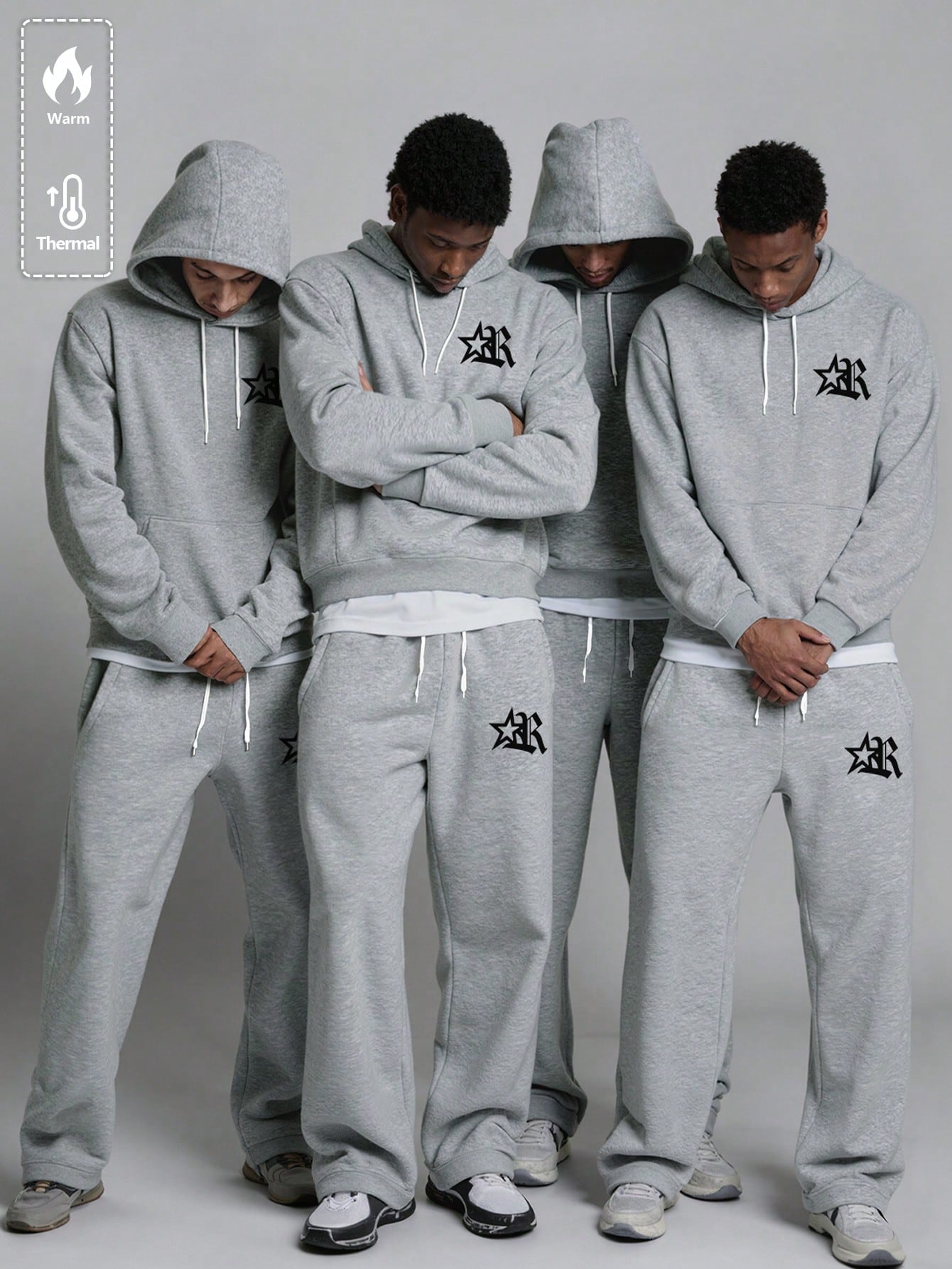 Men's Grey Thermal Hoodie and Wide Leg Sweatpants Set