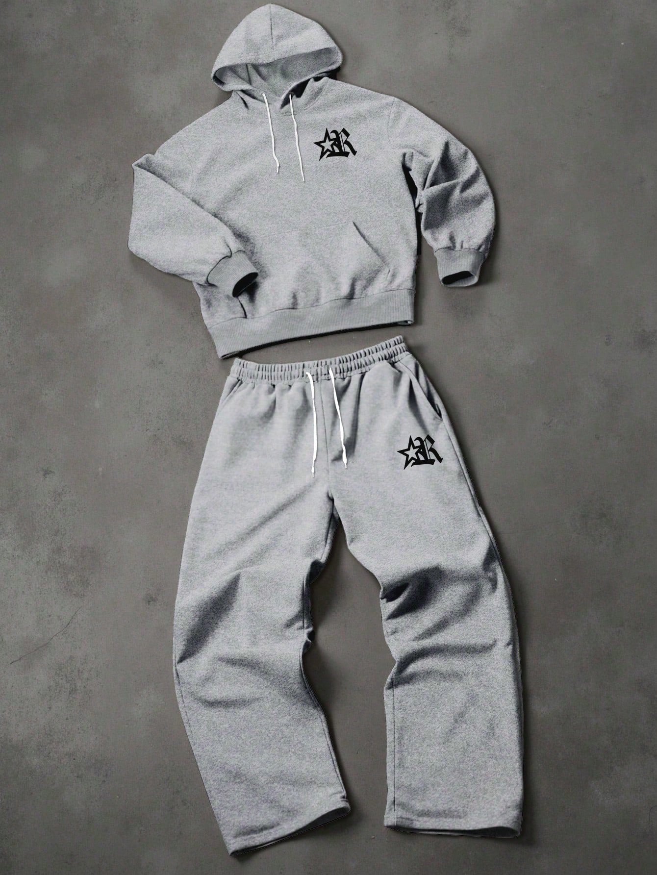 Men's Grey Thermal Hoodie and Wide Leg Sweatpants Set