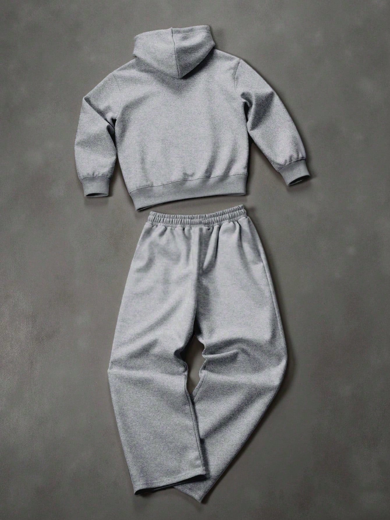 Men's Grey Thermal Hoodie and Wide Leg Sweatpants Set
