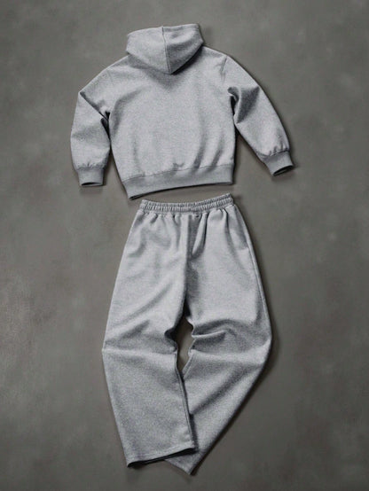 Men's Grey Thermal Hoodie and Wide Leg Sweatpants Set
