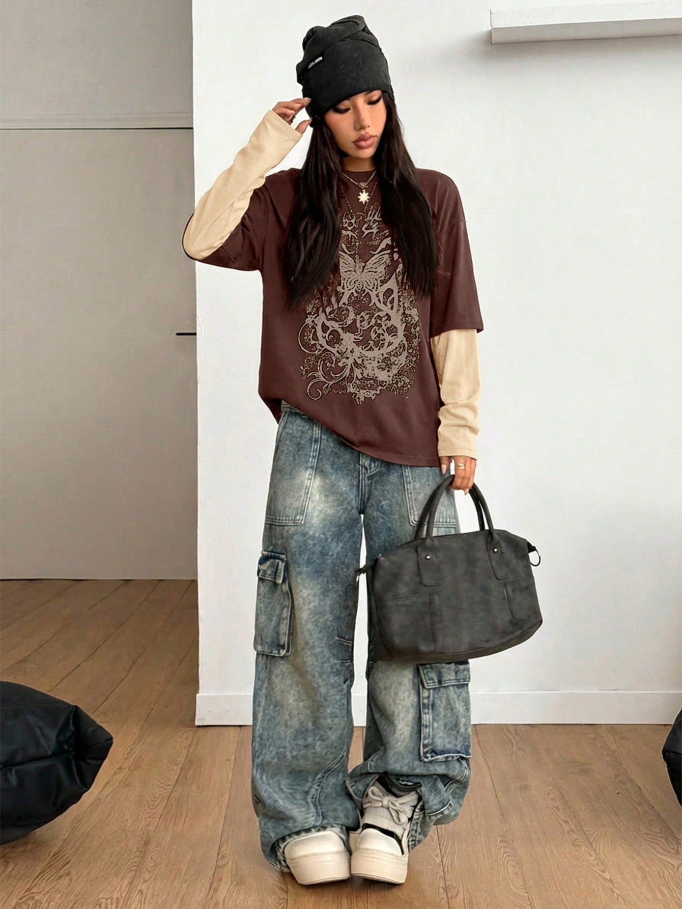 Vintage Goth Grunge Patchwork Long Sleeve Tee