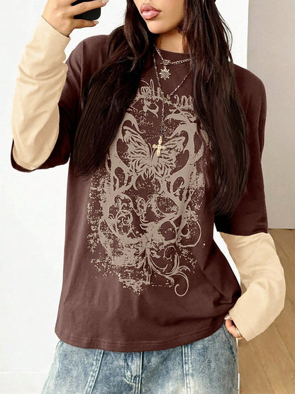 Vintage Goth Grunge Patchwork Long Sleeve Tee