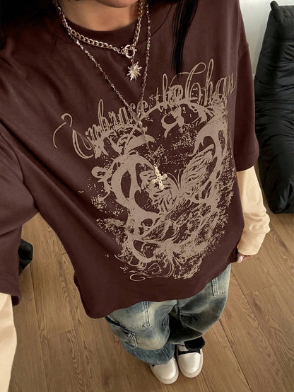 Vintage Goth Grunge Patchwork Long Sleeve Tee