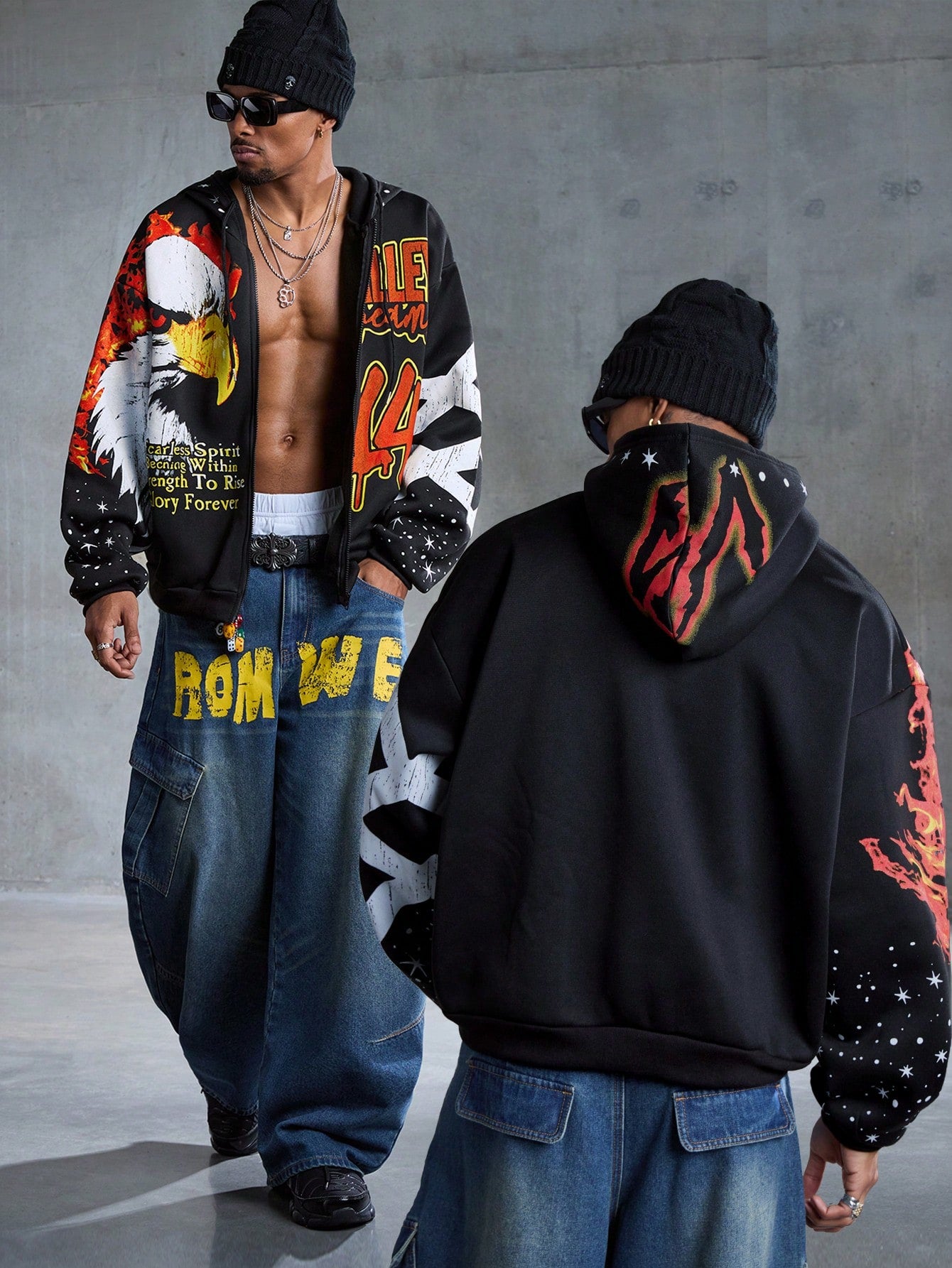 Men Pentagram Graphic Zip Hoodie