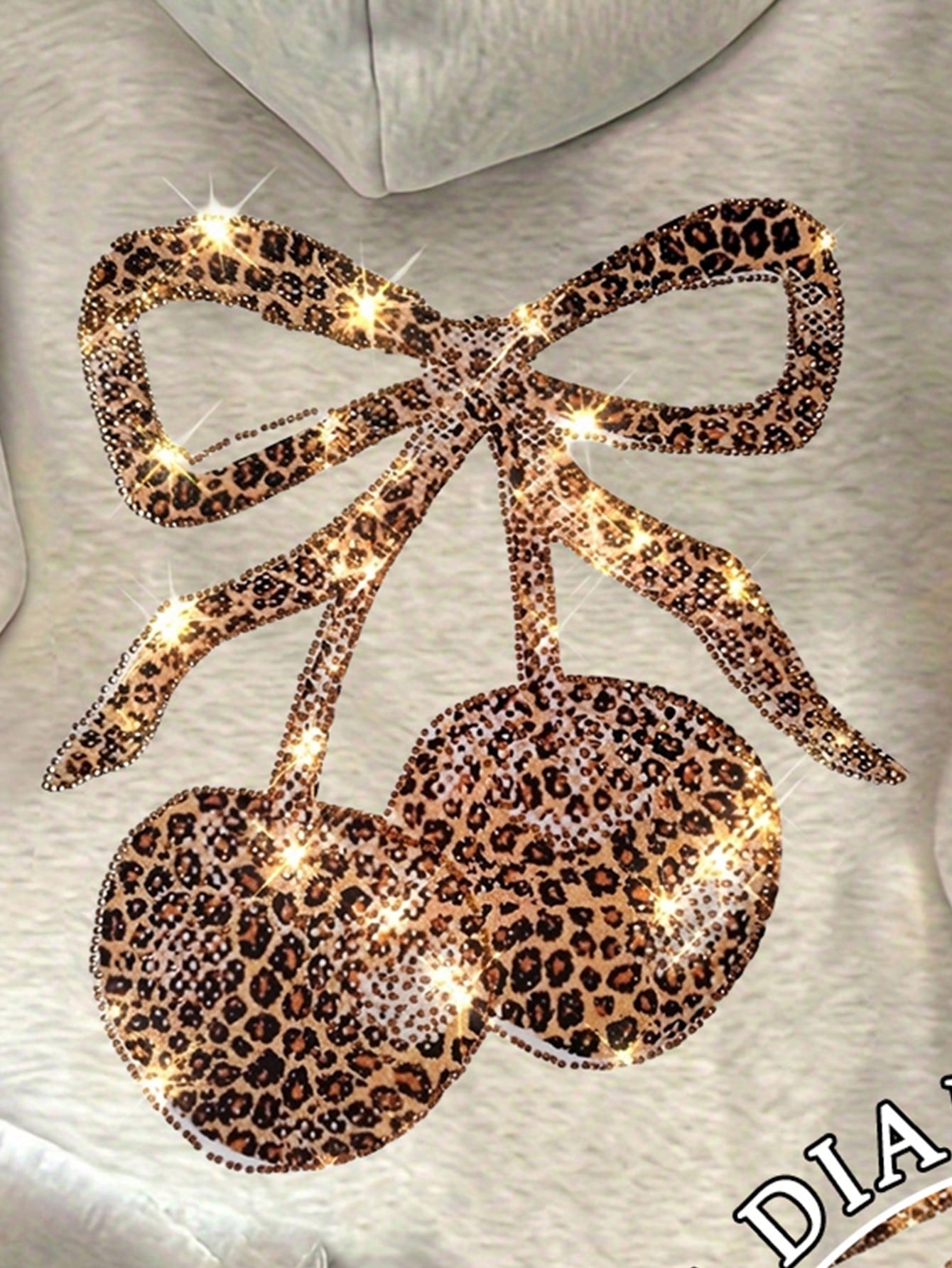 Rhinestone Leopard Cherry Cute Women's Grey Hoodie