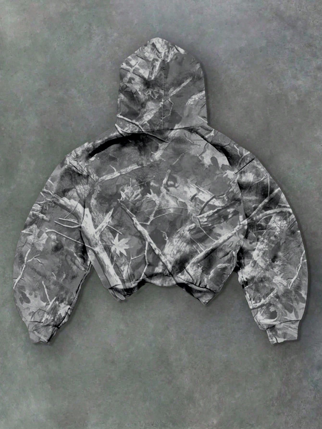 Withered Leaf Print Hooded Top and Pants 2-Piece Set