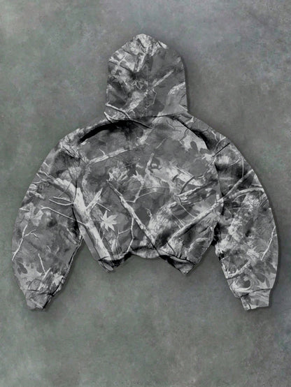 Withered Leaf Print Hooded Top and Pants 2-Piece Set