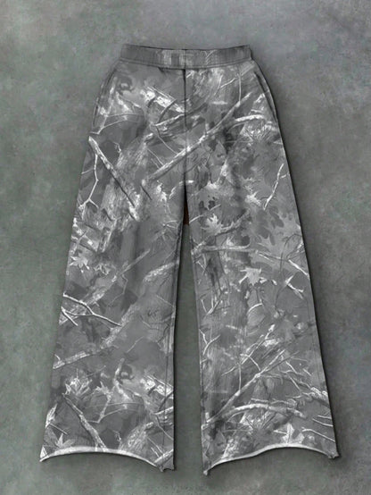 Withered Leaf Print Hooded Top and Pants 2-Piece Set