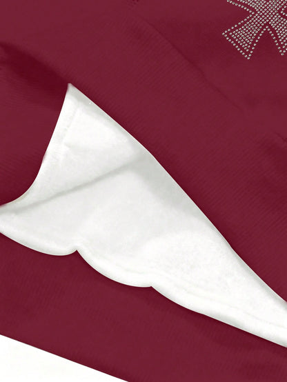 Women's Rhinestone Cross Graphic Casual Hooded Hoodie