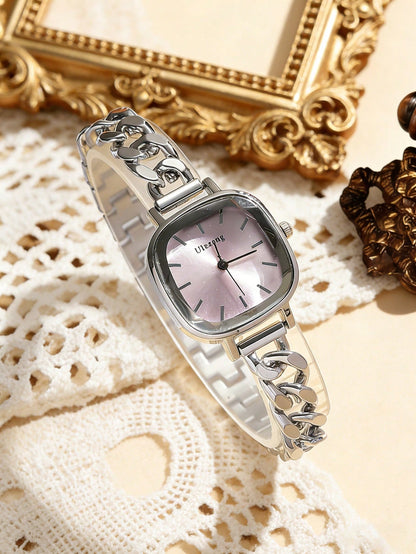 Vintage Square Dial Silver & Gold Chain Bracelet Watch