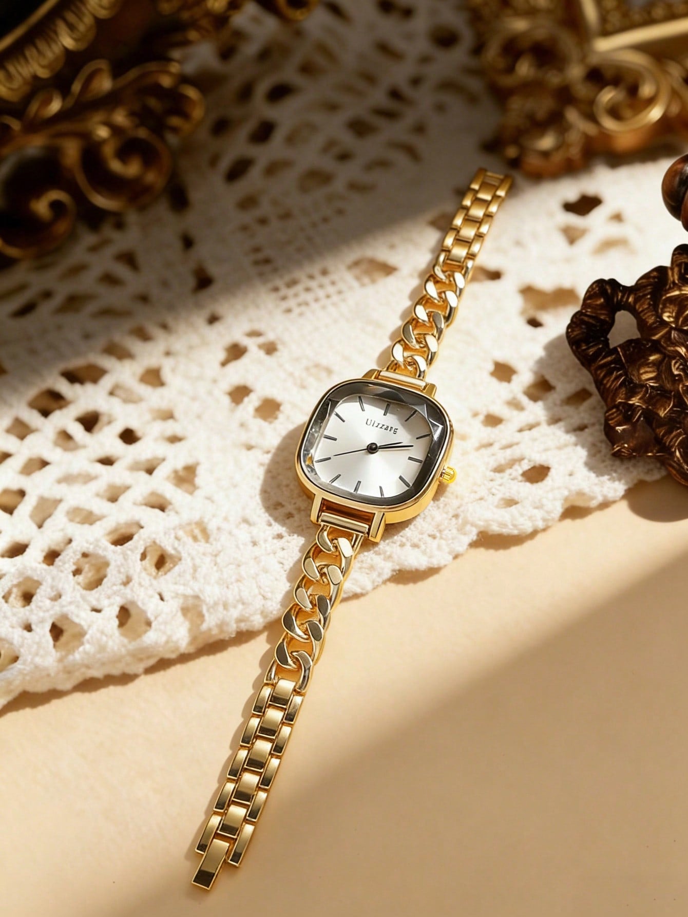 Vintage Square Dial Silver & Gold Chain Bracelet Watch