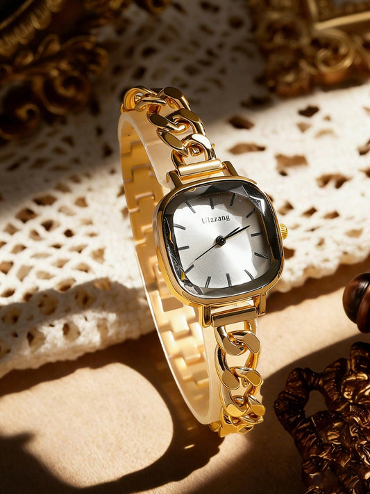 Vintage Square Dial Silver & Gold Chain Bracelet Watch