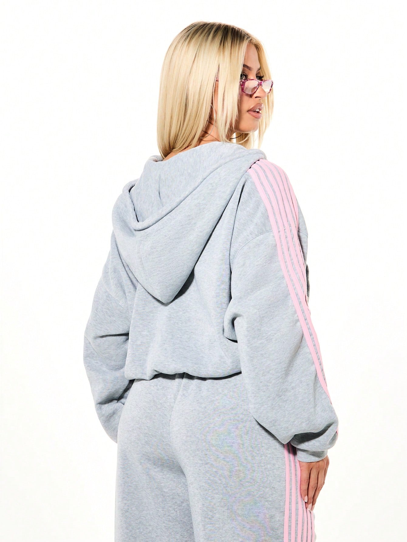Oversized Boxy Pink Stripe Zip-Through Hoodie