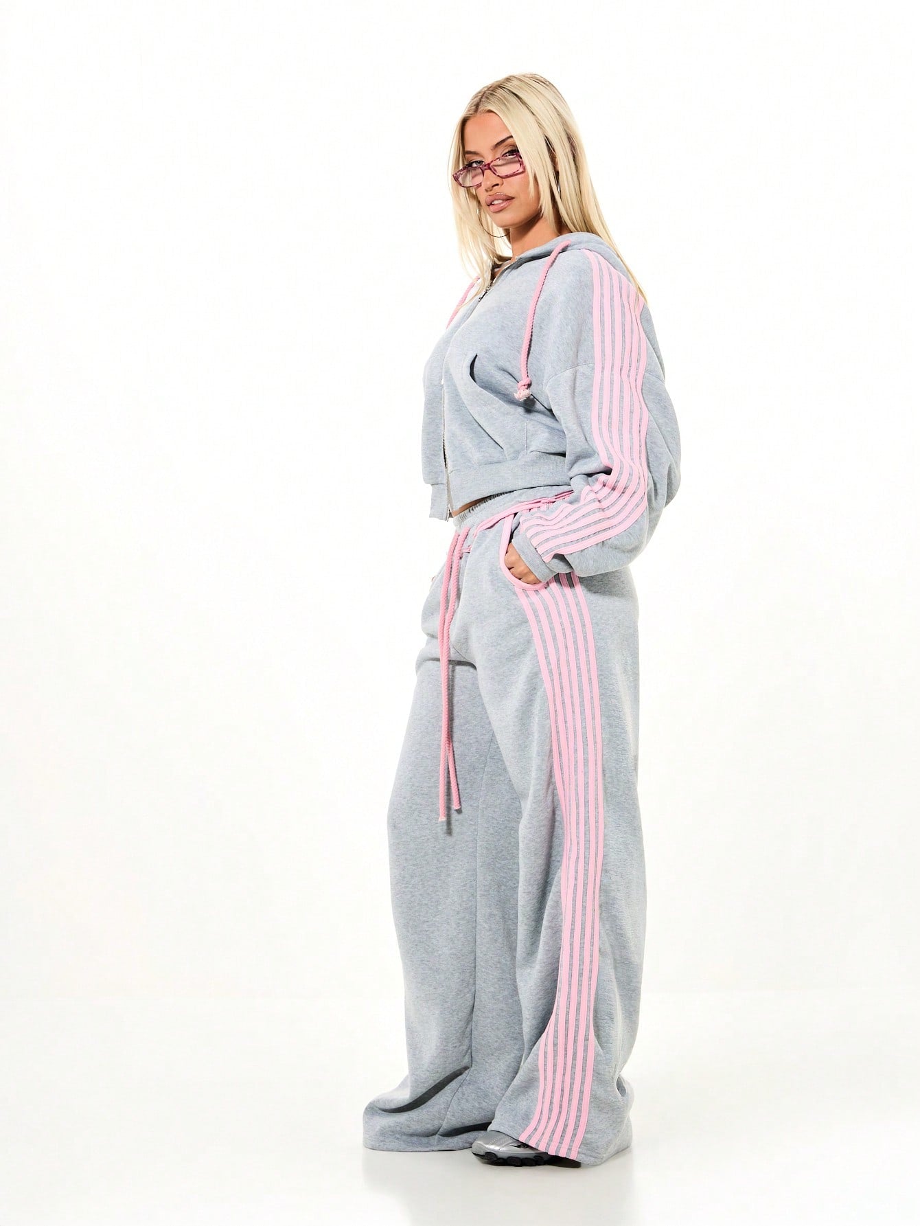 Oversized Boxy Pink Stripe Zip-Through Hoodie