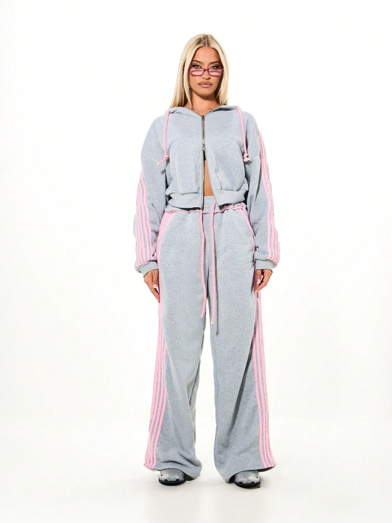 Oversized Boxy Pink Stripe Zip-Through Hoodie
