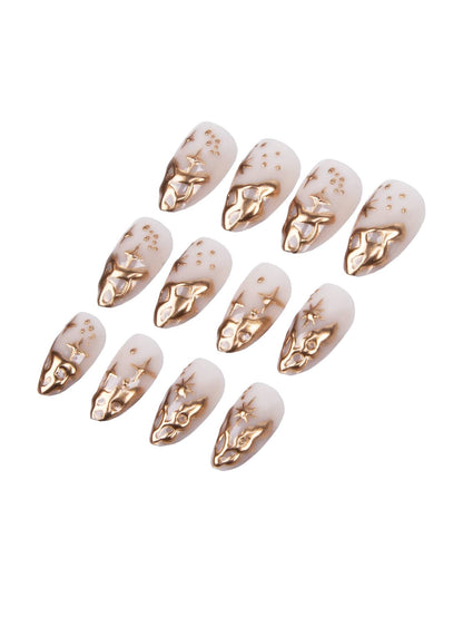 24pcs Retro Metallic Gold Rhinestone Almond Press-On
