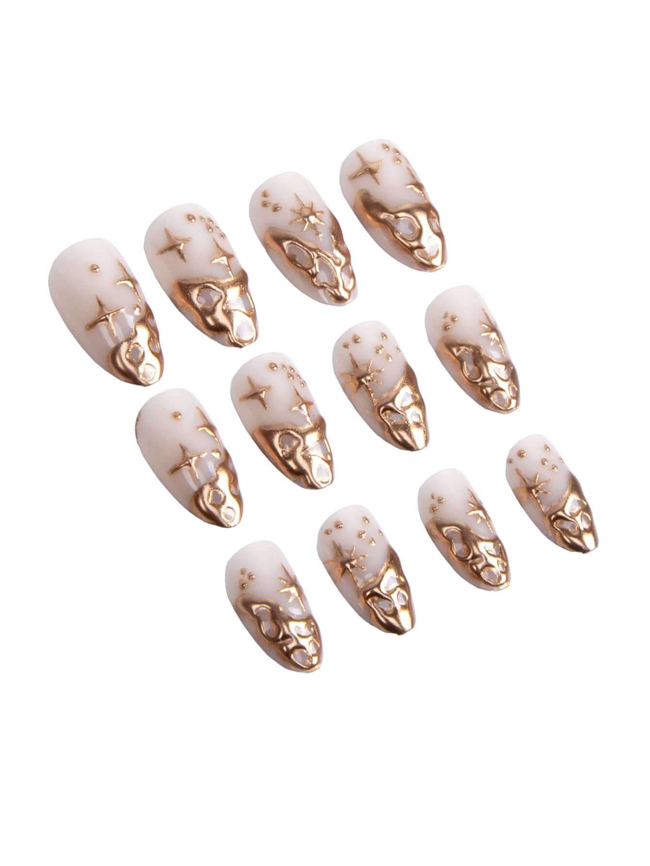 24pcs Retro Metallic Gold Rhinestone Almond Press-On