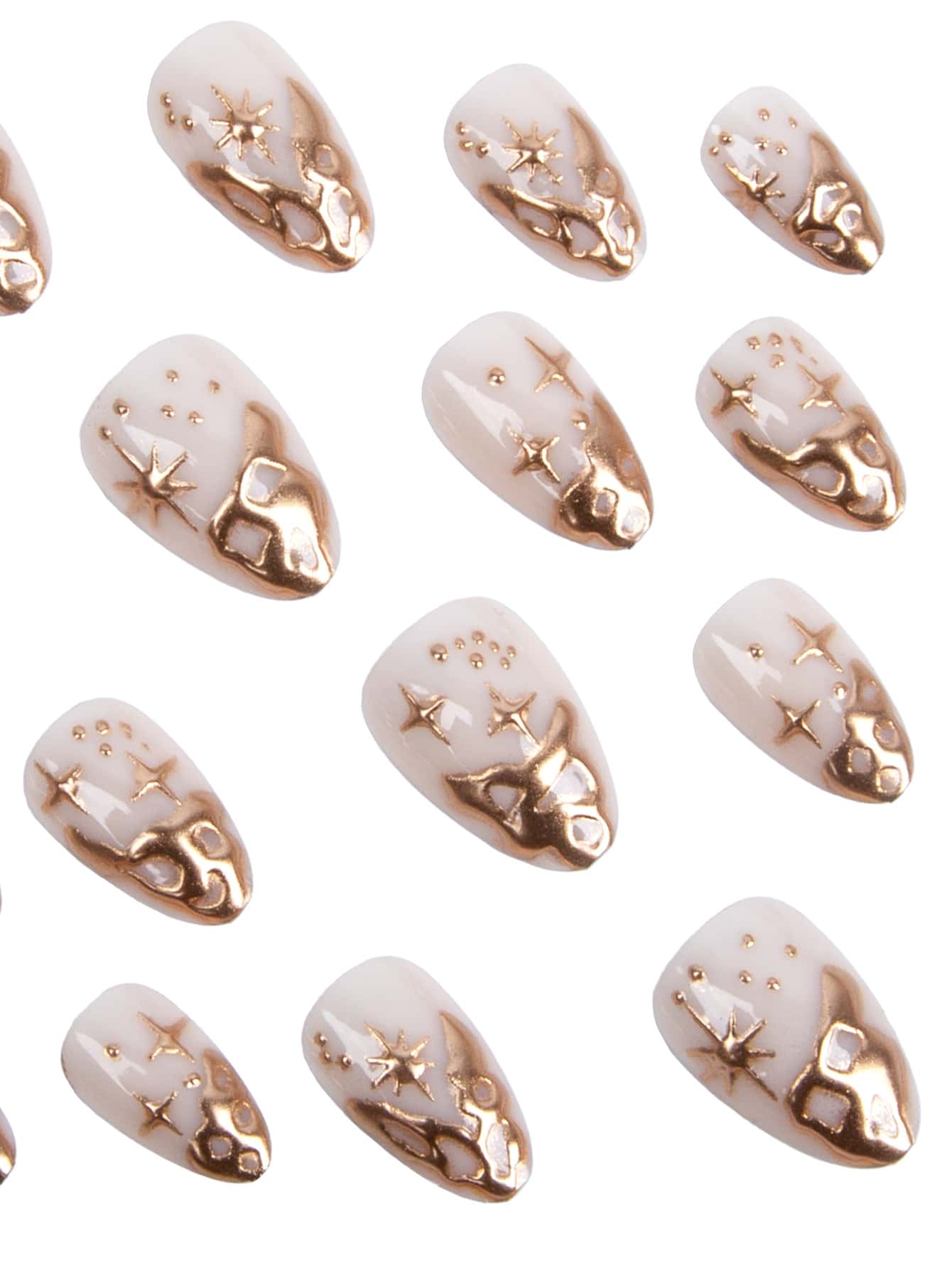 24pcs Retro Metallic Gold Rhinestone Almond Press-On