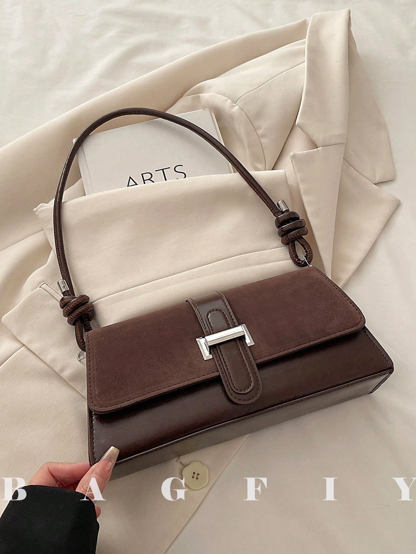 Elegant Metal Decor Shoulder Handbag for Work & Party