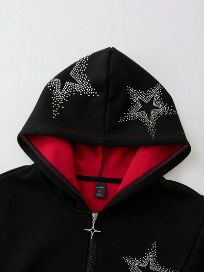 Men's Retro Diamond Star Patchwork Hoodie