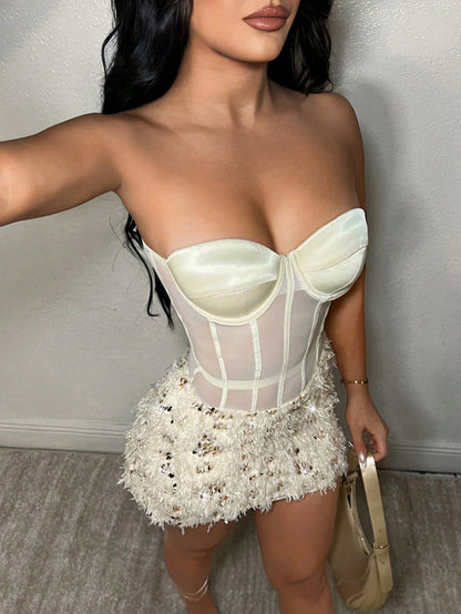 Faux Fur Leopard Sequin Bodycon Mini Dress