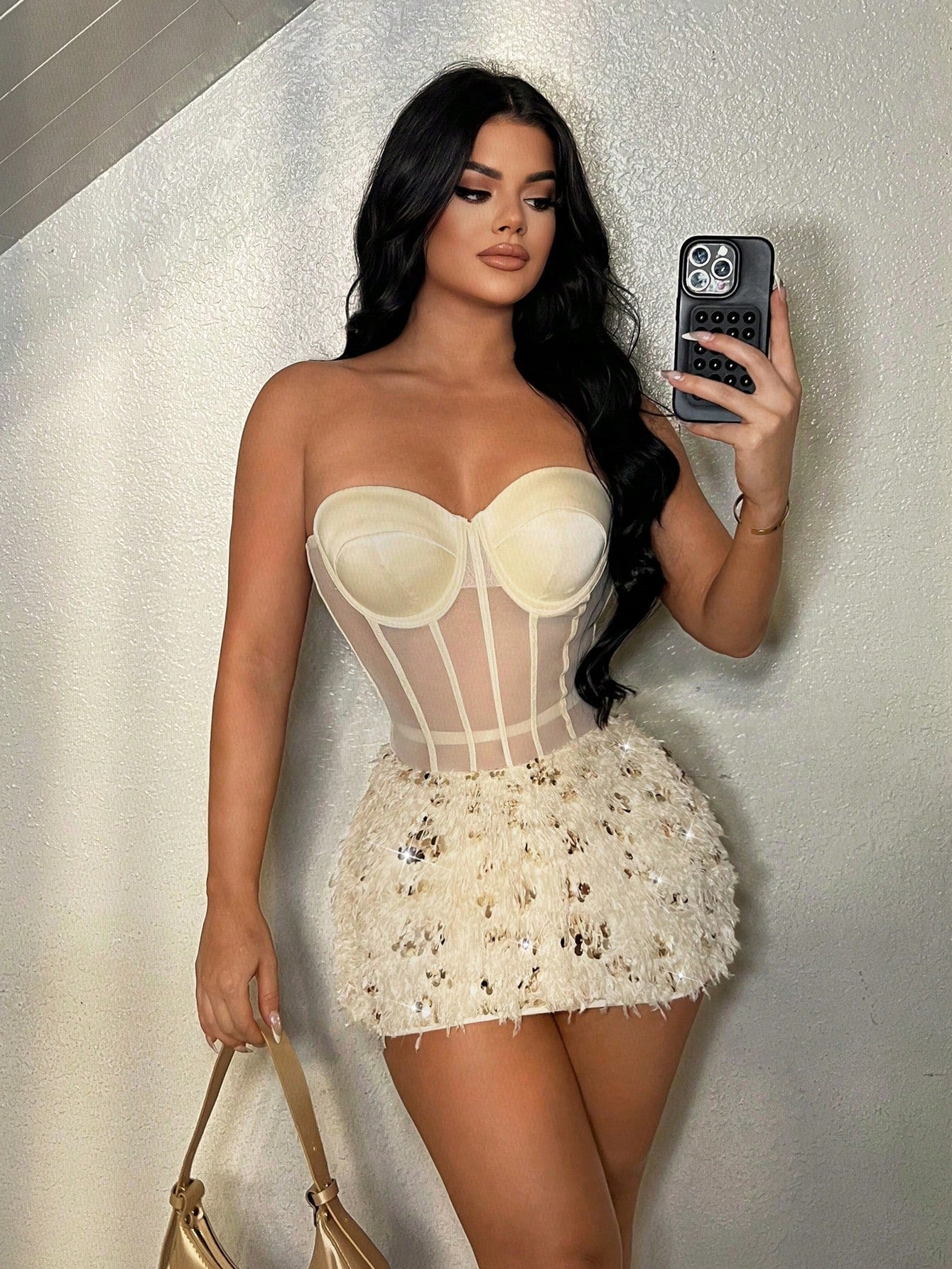 Faux Fur Leopard Sequin Bodycon Mini Dress