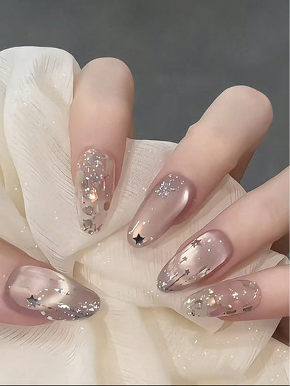Purple Cat Eye Star Short Almond Press-On Nails
