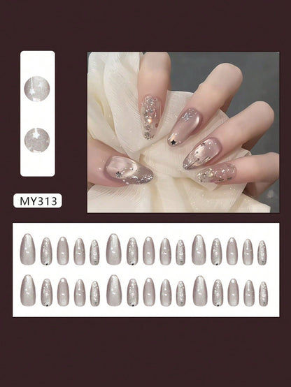 Purple Cat Eye Star Short Almond Press-On Nails