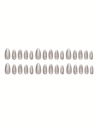 Purple Cat Eye Star Short Almond Press-On Nails