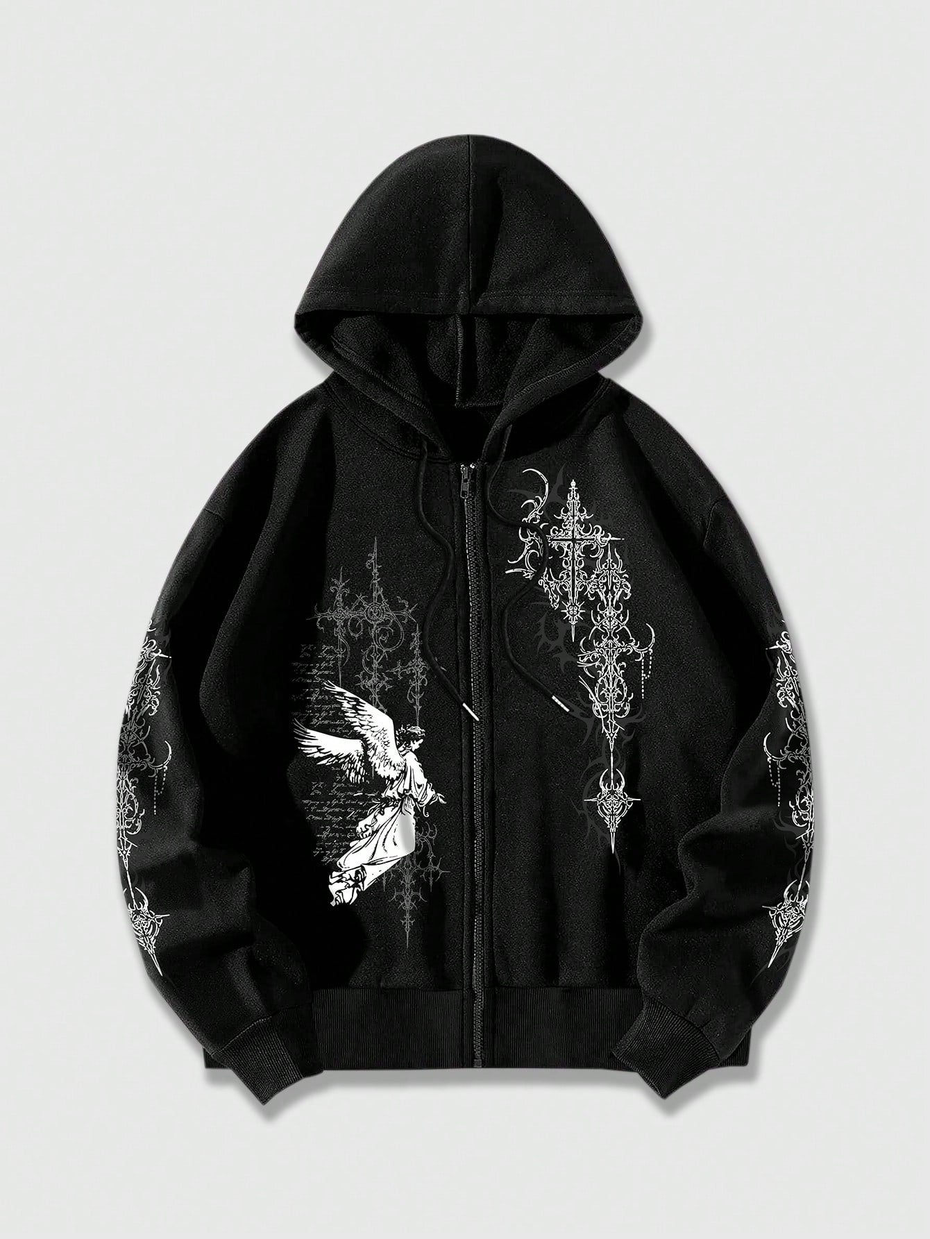 Men's Goth Red Graphic Zip-Up Hoodie