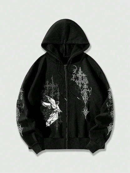 Men's Goth Red Graphic Zip-Up Hoodie