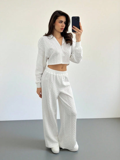 Tall Women’s Textured Cropped Zip Hoodie & Pants Set