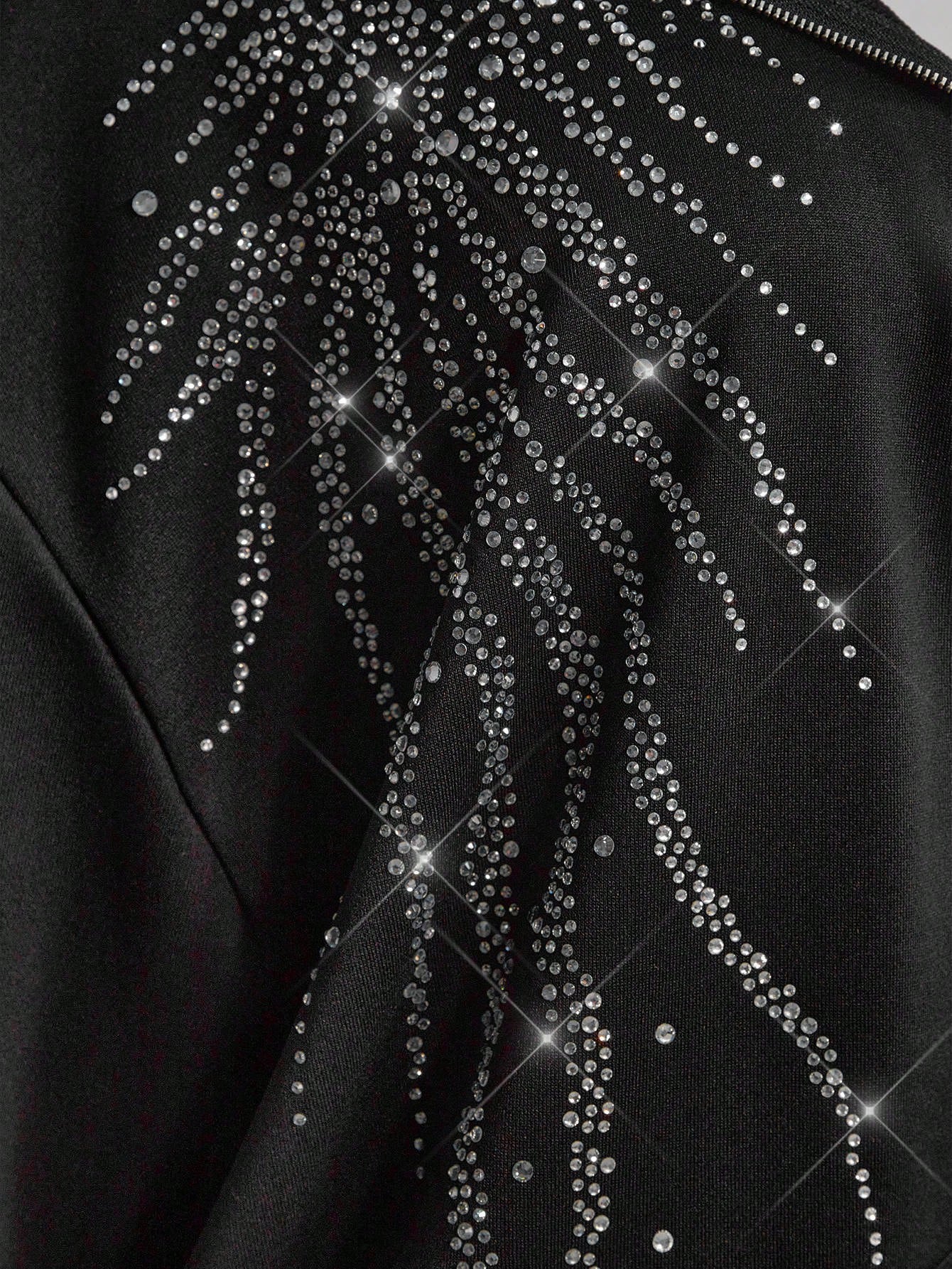 Plus Size Rhinestone Gothic Wing Black Zip-Up Hoodie