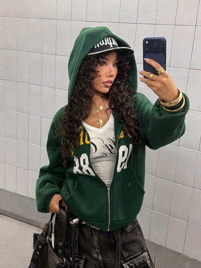 Women's Oversized Letter Graphic Thermal Lined Hoodie
