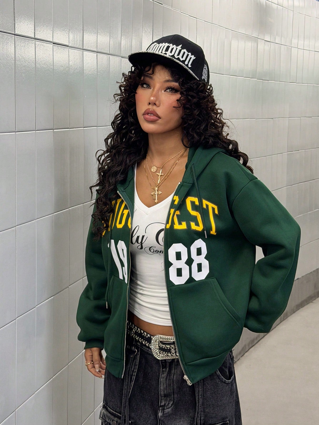 Women's Oversized Letter Graphic Thermal Lined Hoodie