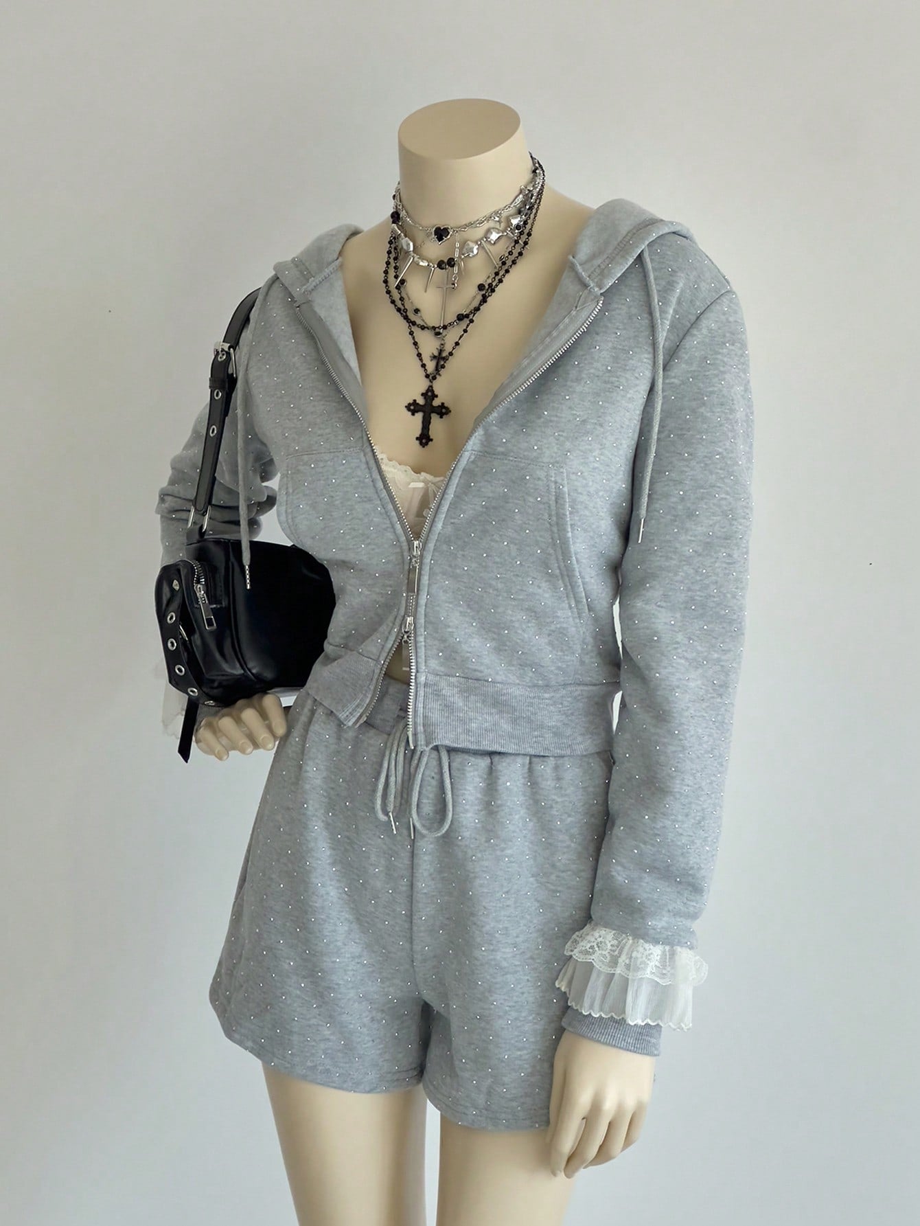 Women's Zip-Up Hoodie and Drawstring Shorts 2-Piece Set