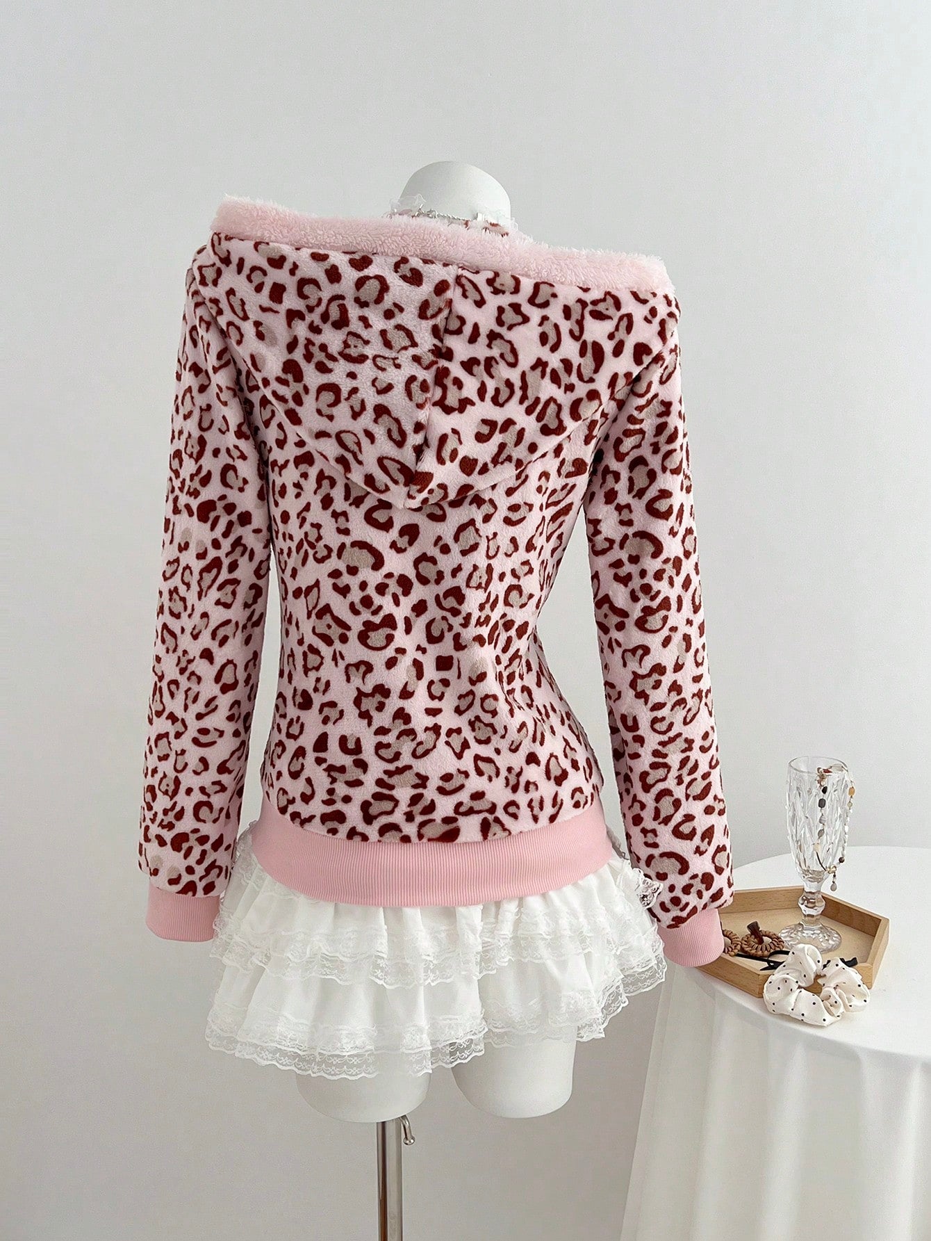Casual Colorblock Leopard Zip Hoodie