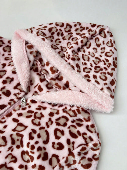 Casual Colorblock Leopard Zip Hoodie