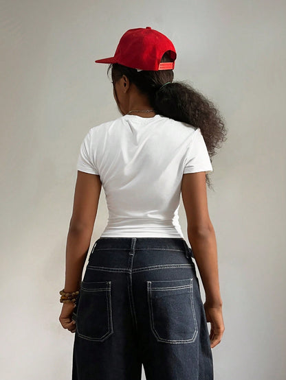 Y2K Punk Lip Print Cropped Baby Tee