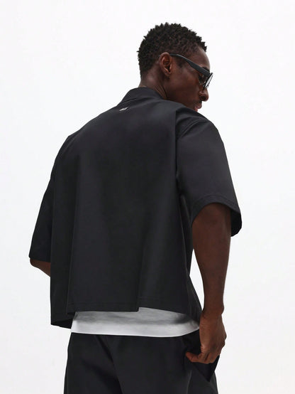 Short Sleeve Button Front Graphic Crop Shirt - Pisif
