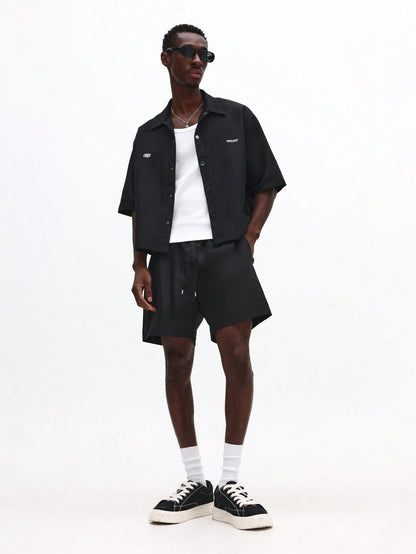 Short Sleeve Button Front Graphic Crop Shirt - Pisif