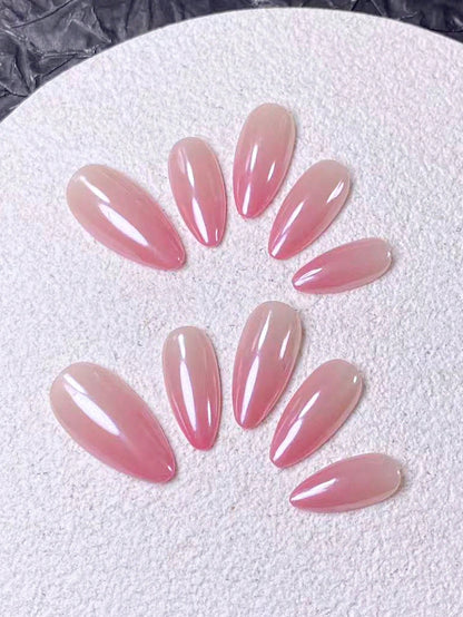 Handmade 3D Floral & Cat Eye Almond Press-On Nails
