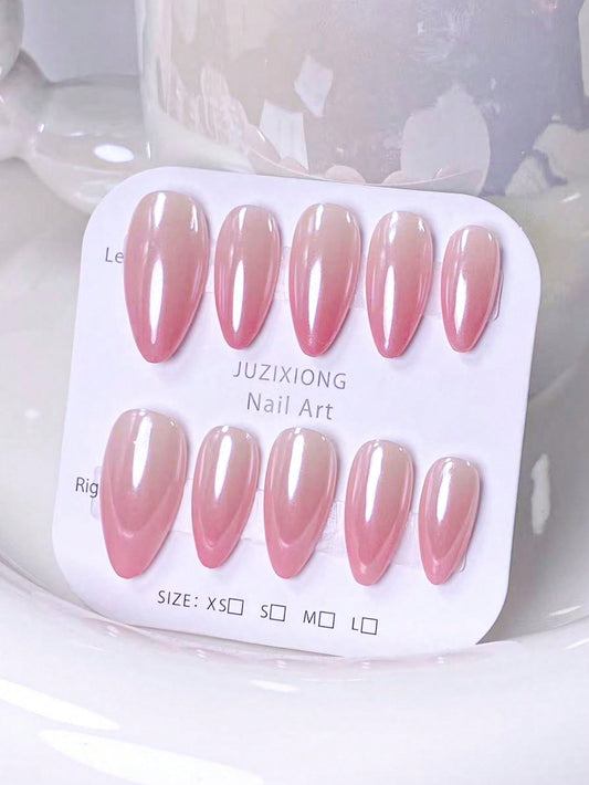 Handmade 3D Floral & Cat Eye Almond Press-On Nails