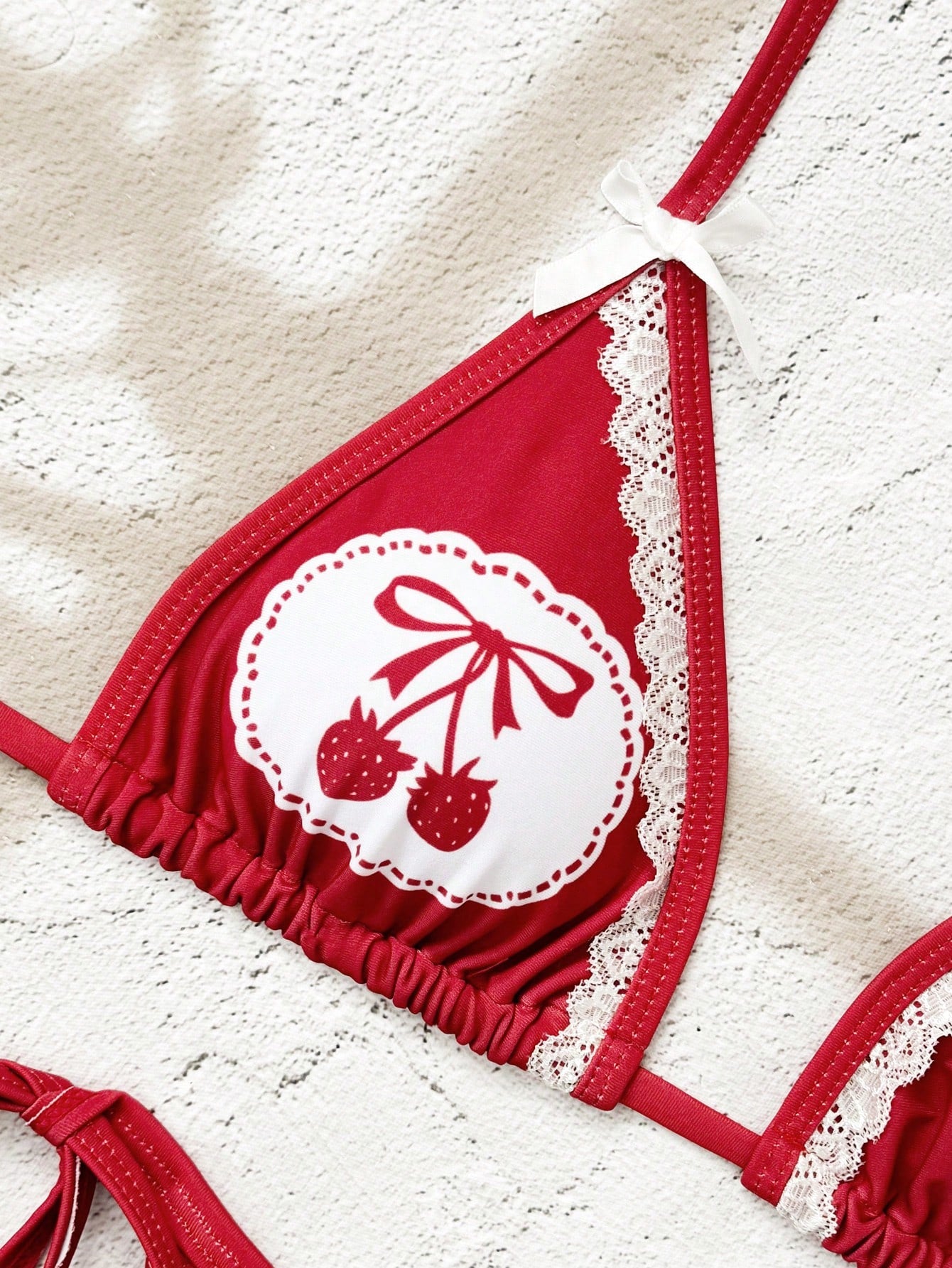 Strawberry Print Side-Tie High-Cut Bikini Set