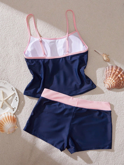 Ocean Print Camisole Bikini Set with Built-In Bra