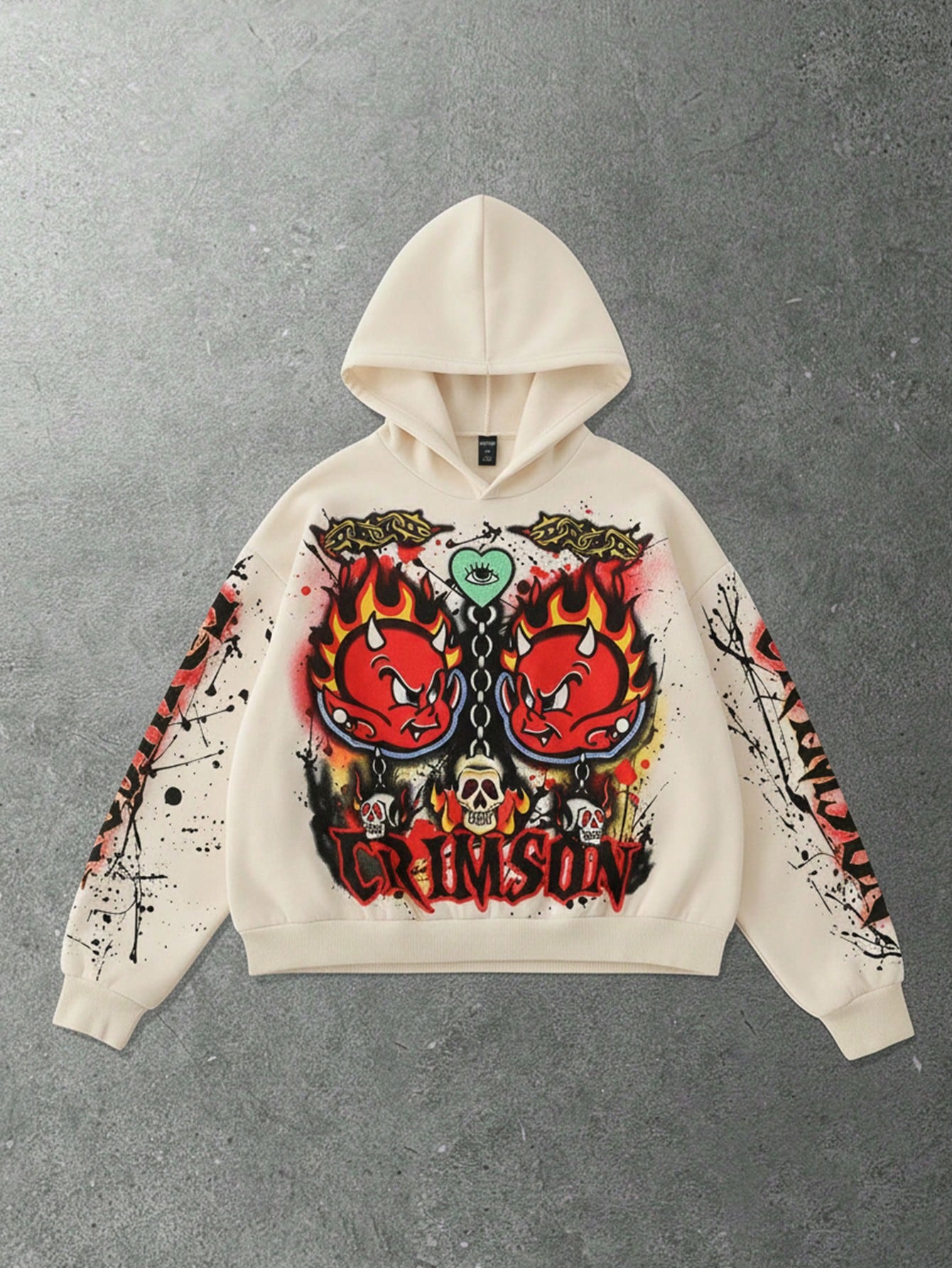 Men Loose Fit Retro Graphic Hoodie